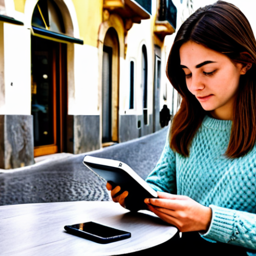 Home 10 E-reader at a Cafe**
"A woman in a casual, fully clothed outfit (jeans and a sweater) sitting at an outdoor cafe table in Lisbon, Portugal, reading an e-reader. A half-empty cup of coffee and a pastel de nata are on the table. Background shows a sunny street scene with people walking by. safe for work, appropriate content, fully clothed, professional, perfect anatomy, correct proportions, natural pose, well-formed hands, proper finger count, natural body proportions, high quality, professional photography."
**