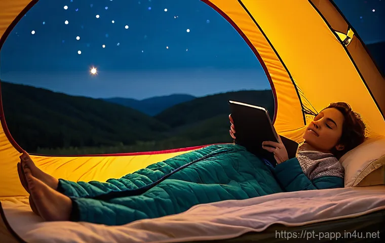 포터블 캠핑 가전 활용 - **Prompt 2: "Gourmet Camping Culinary Experience"**
    A bright, inviting, and detailed close-up sh...