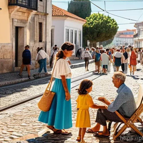 휴대용 선풍기 사용법 - **"Portuguese Summer Refreshment Journey"**
    A vibrant, sun-drenched scene depicting various port...
