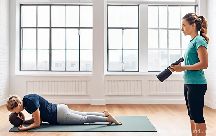 포터블 마사지건 사용법 - **Prompt:** A person in their mid-30s, dressed in comfortable, relaxed loungewear (a soft t-shirt an...