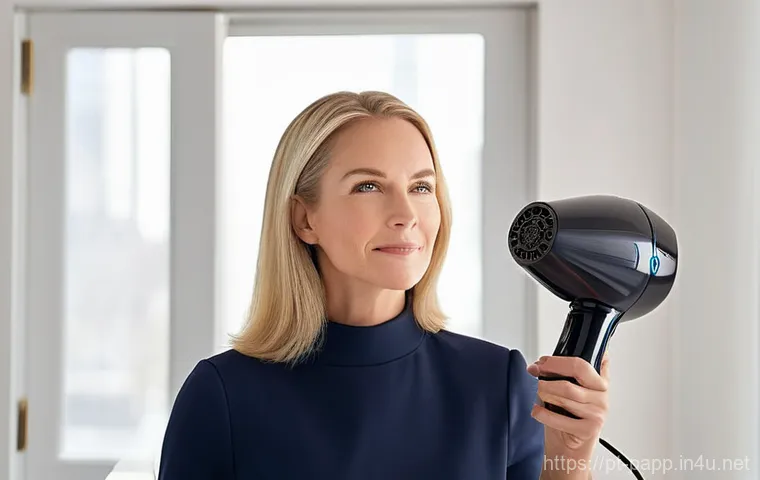 미니 헤어드라이어 장단점 - **Prompt 2: Power and Shine in Action**
    "A dynamic, slightly elevated shot of a vibrant woman in...