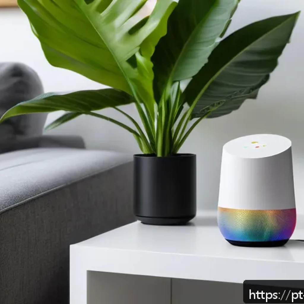 휴대용 스마트플러그 설정 - A modern, cozy Brazilian living room with a compact smart plug inserted into a wall socket near a so...