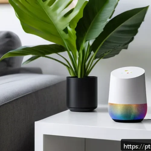 Home 33 휴대용 스마트플러그 설정 - A modern, cozy Brazilian living room with a compact smart plug inserted into a wall socket near a so...
