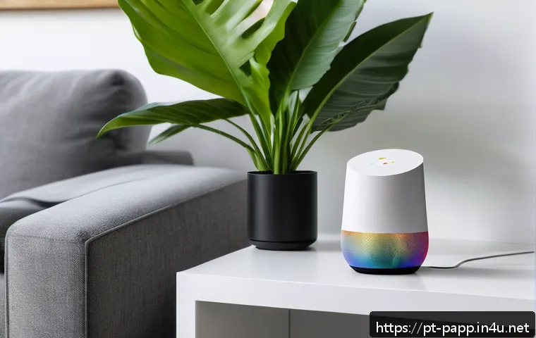 휴대용 스마트플러그 설정 - A modern, cozy Brazilian living room with a compact smart plug inserted into a wall socket near a so...