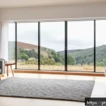 Home 23 휴대용 전기난로 리뷰 - A modern, cozy living room with a sleek, portable ceramic heater placed near a large window with the...