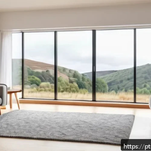 Home 17 휴대용 전기난로 리뷰 - A modern, cozy living room with a sleek, portable ceramic heater placed near a large window with the...